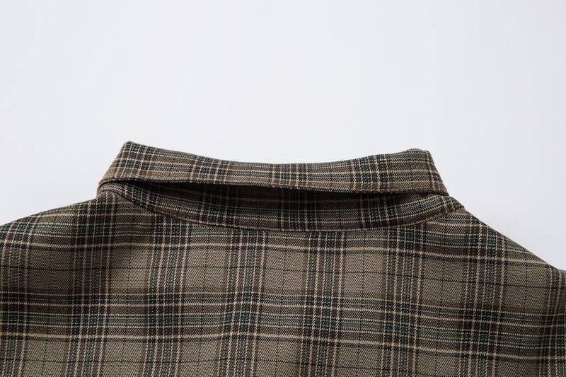 Vintage Plaid Stand-Collar Zip Jacket | Retro Check Pattern