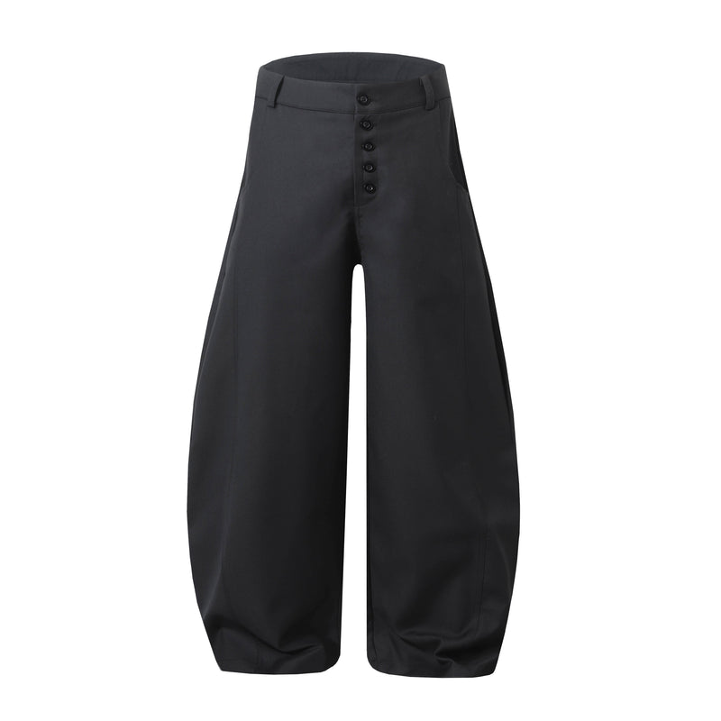 Multi-Button Barrel Wide-Leg Trousers | Sculpted Silhouette