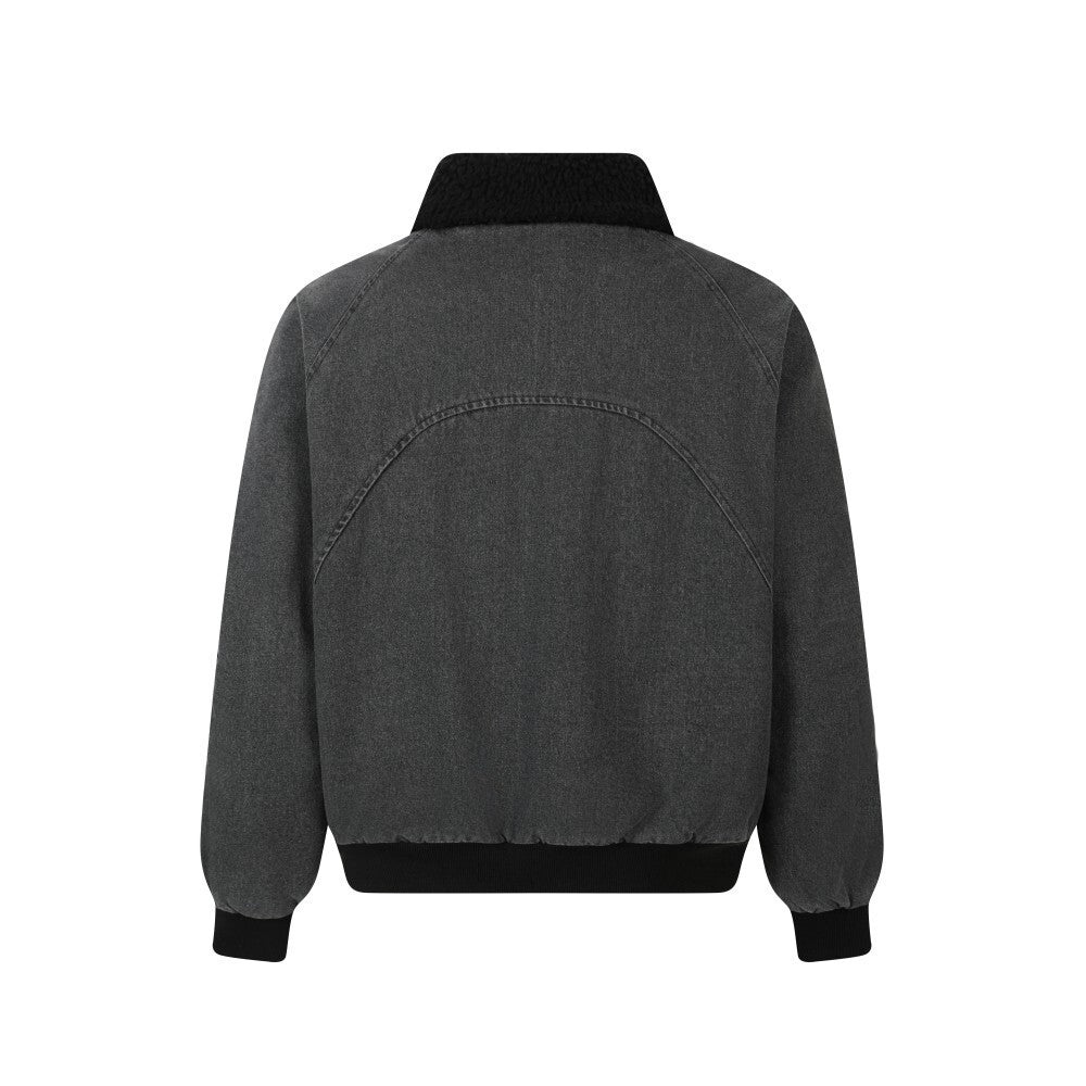 Quilted Denim Sherpa Collar Bomber Jacket | Streetwear
