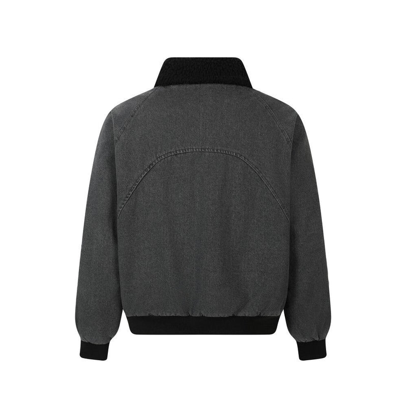 Quilted Denim Sherpa Collar Bomber Jacket | Streetwear