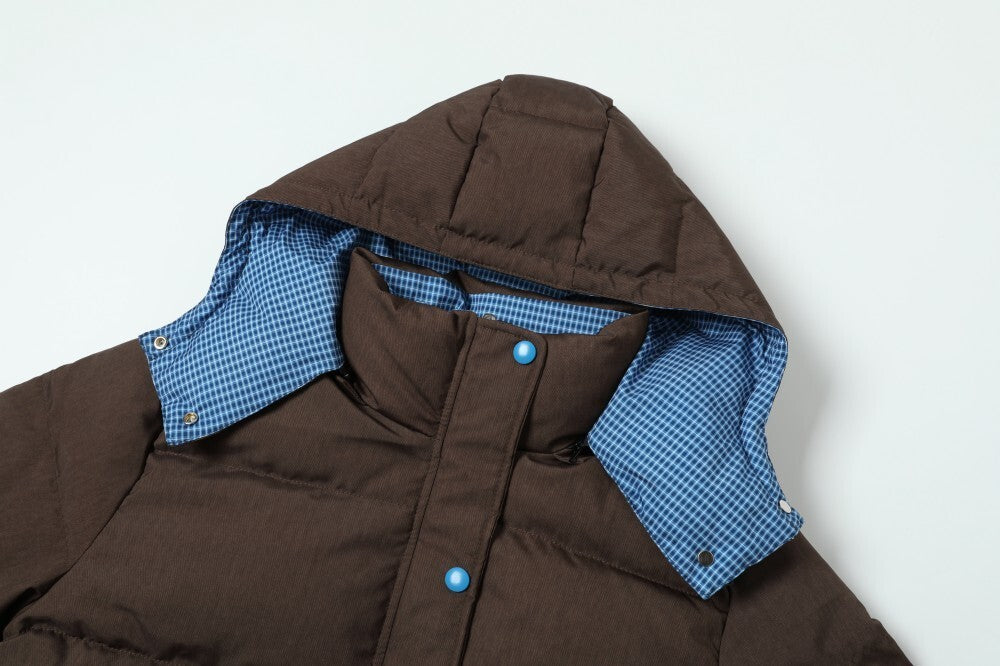 Reversible Hooded Puffer Jacket | Brown & Blue Check