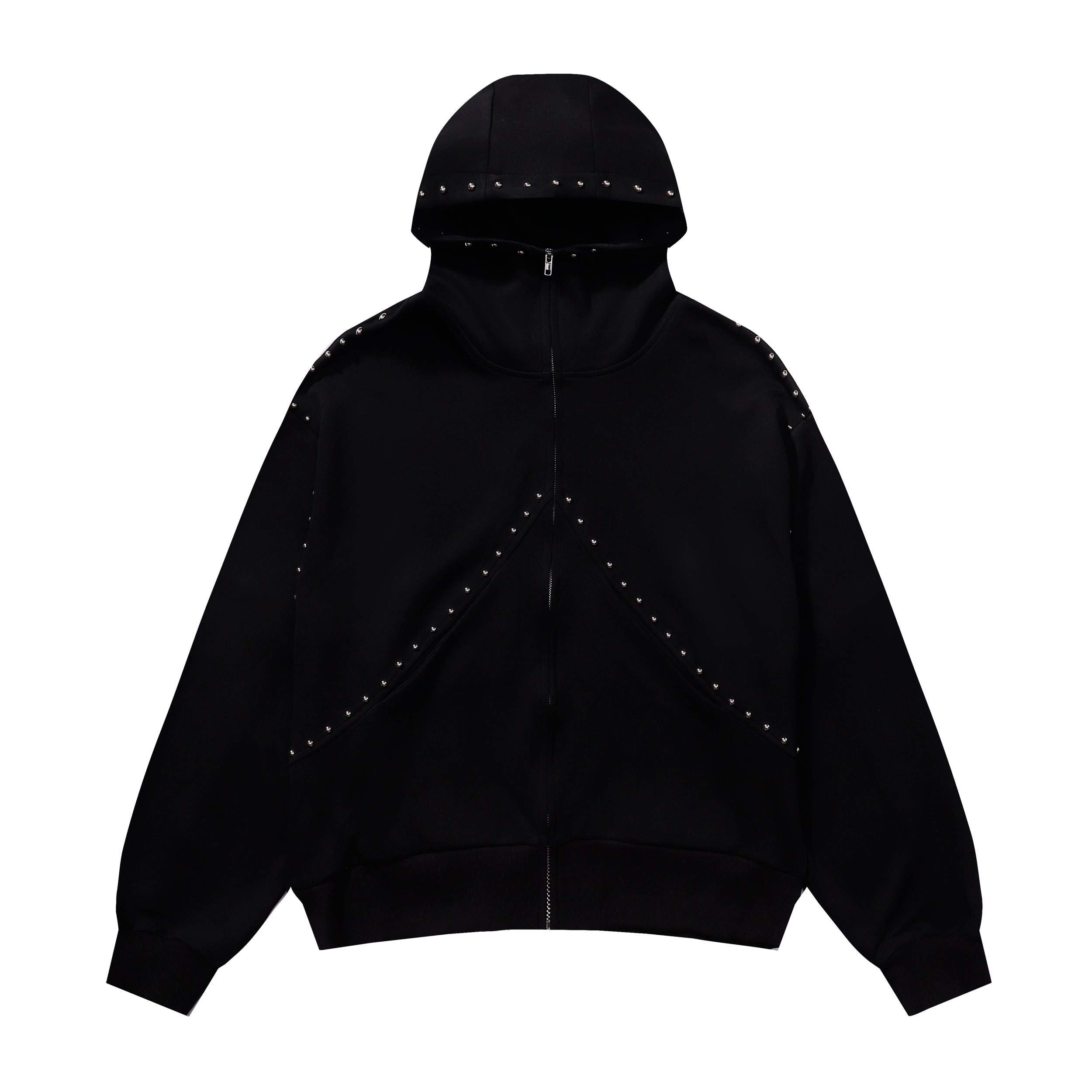 Omirad Studded Arc Zip Hoodie | Metal Stud Detail Streetwear