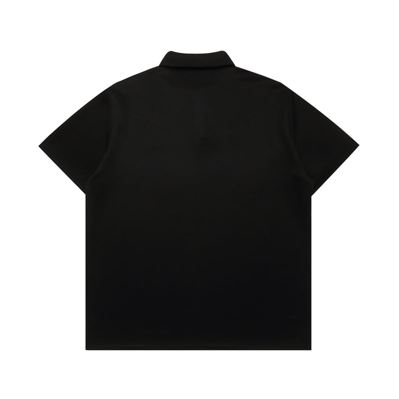 Black short-sleeve gothic polo shirt with a classic collar, shown flat on a white background