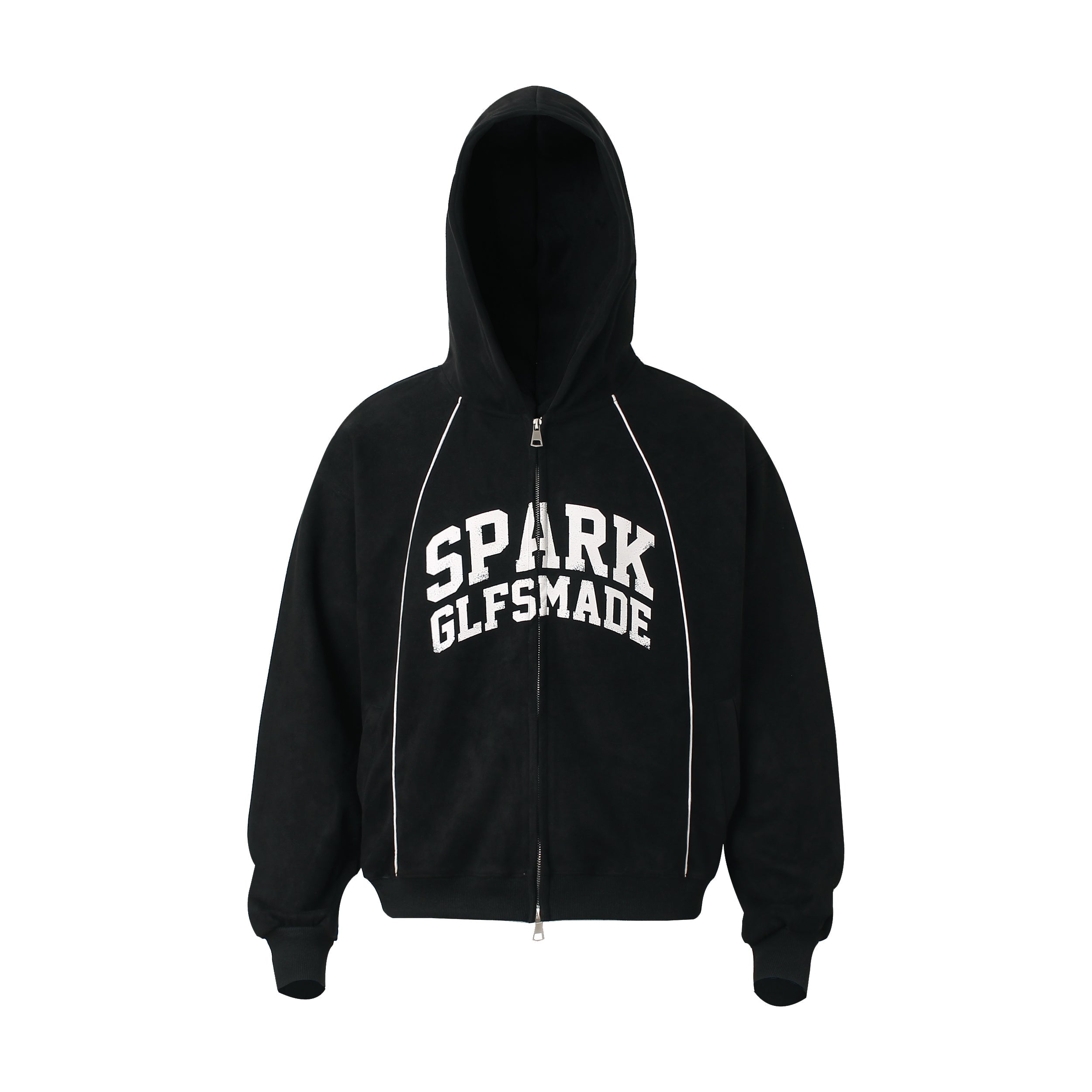 Suede Varsity Zip Hoodie | Bold Lettering & Contrast Piping