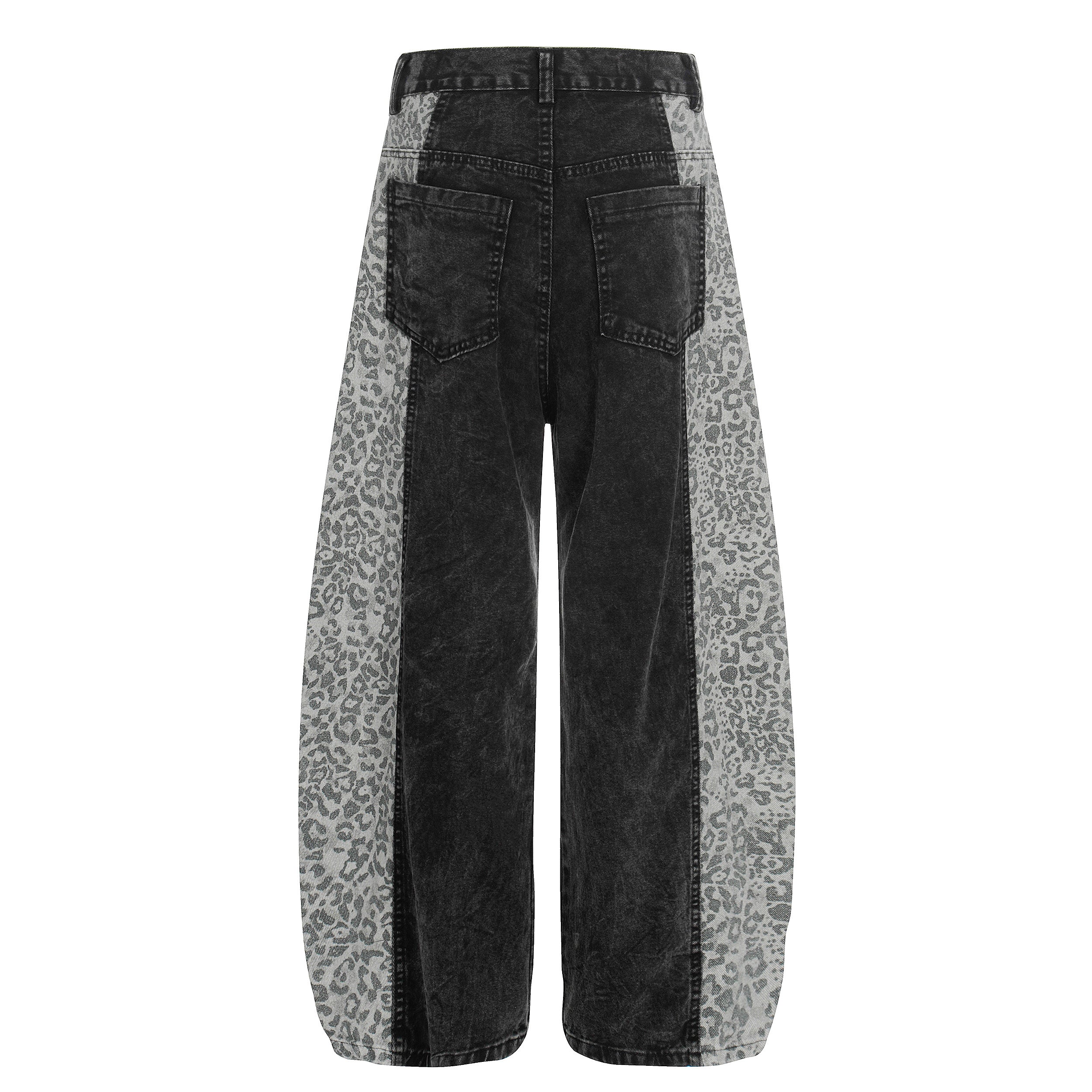 Leopard Panel Wide-Leg Denim Pants | Streetwear Jeans