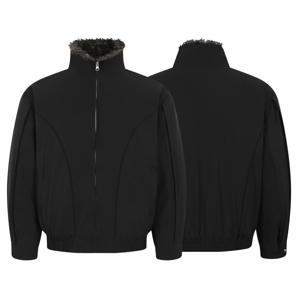 Faux Shearling Lined Bomber Jacket | Stand Collar Winter Coat