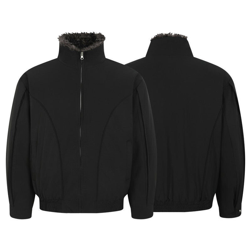 Faux Shearling Lined Bomber Jacket | Stand Collar Winter Coat
