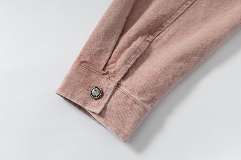 Omirad Washed Zip-Up Jacket | Corduroy Collar Streetwear
