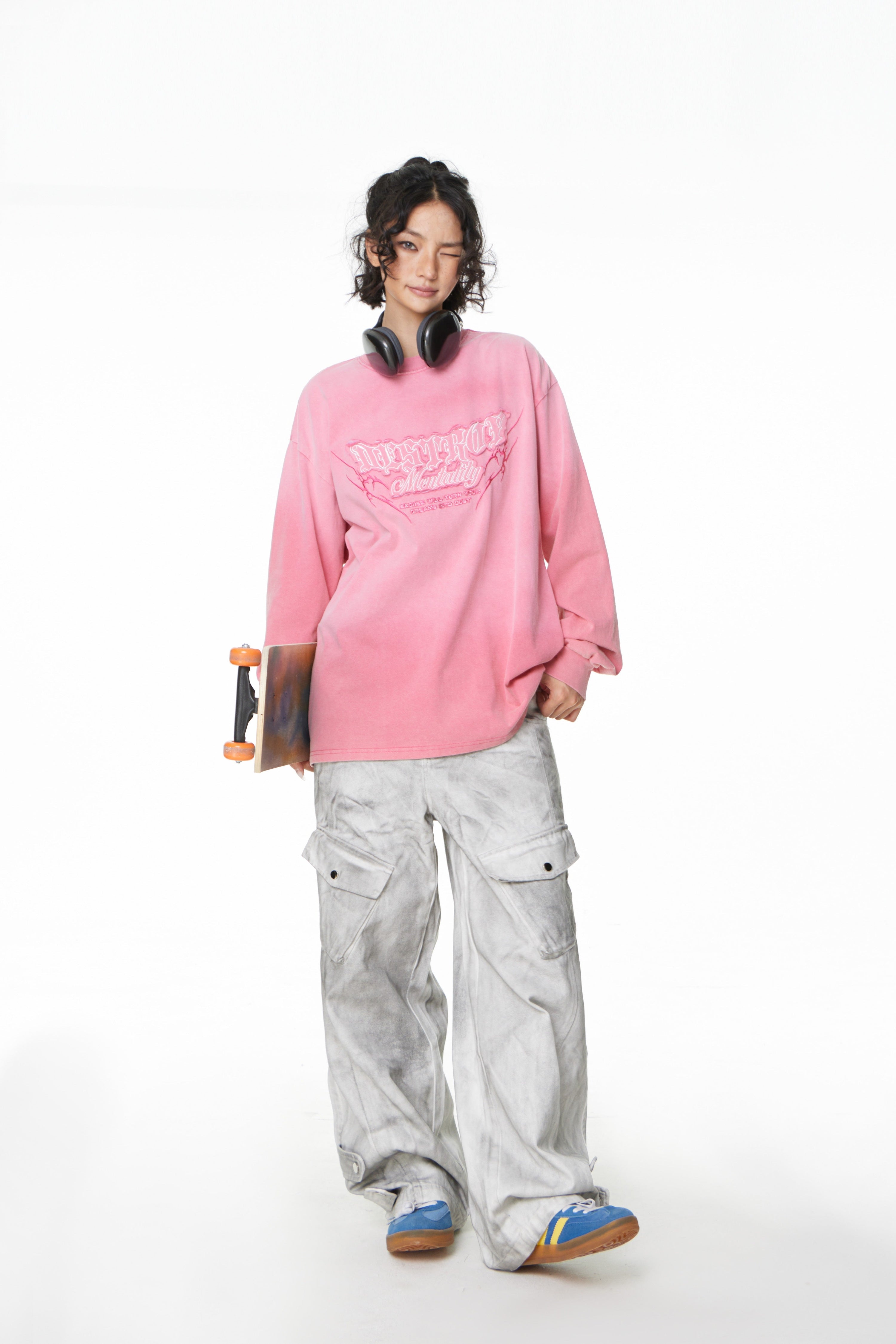 Destroy Mentality Gradient Washed Graphic Long Sleeve Tee