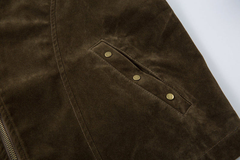 Suede-Texture Arc Panel Zip Jacket | Streetwear Outerwear