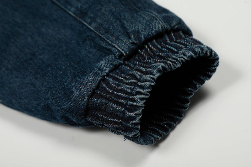 Detachable Fur-Collar Denim Bomber Jacket | Deep Indigo & Washed Black