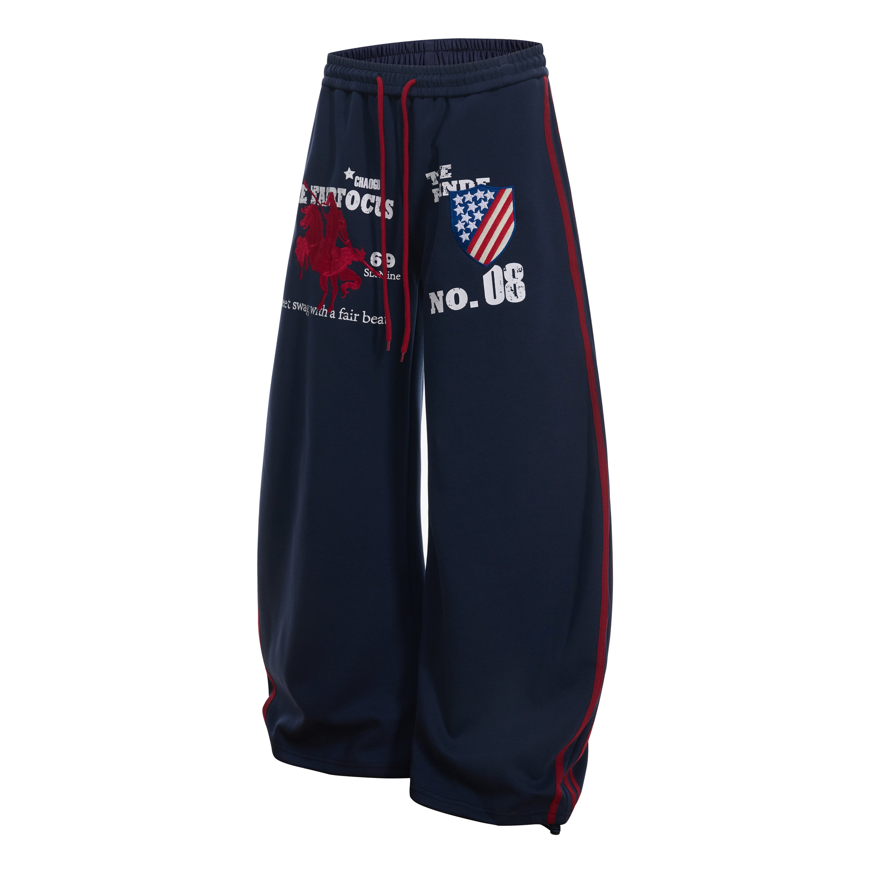 Retro College Badge Wide-Leg Sweatpants | Varsity Streetwear