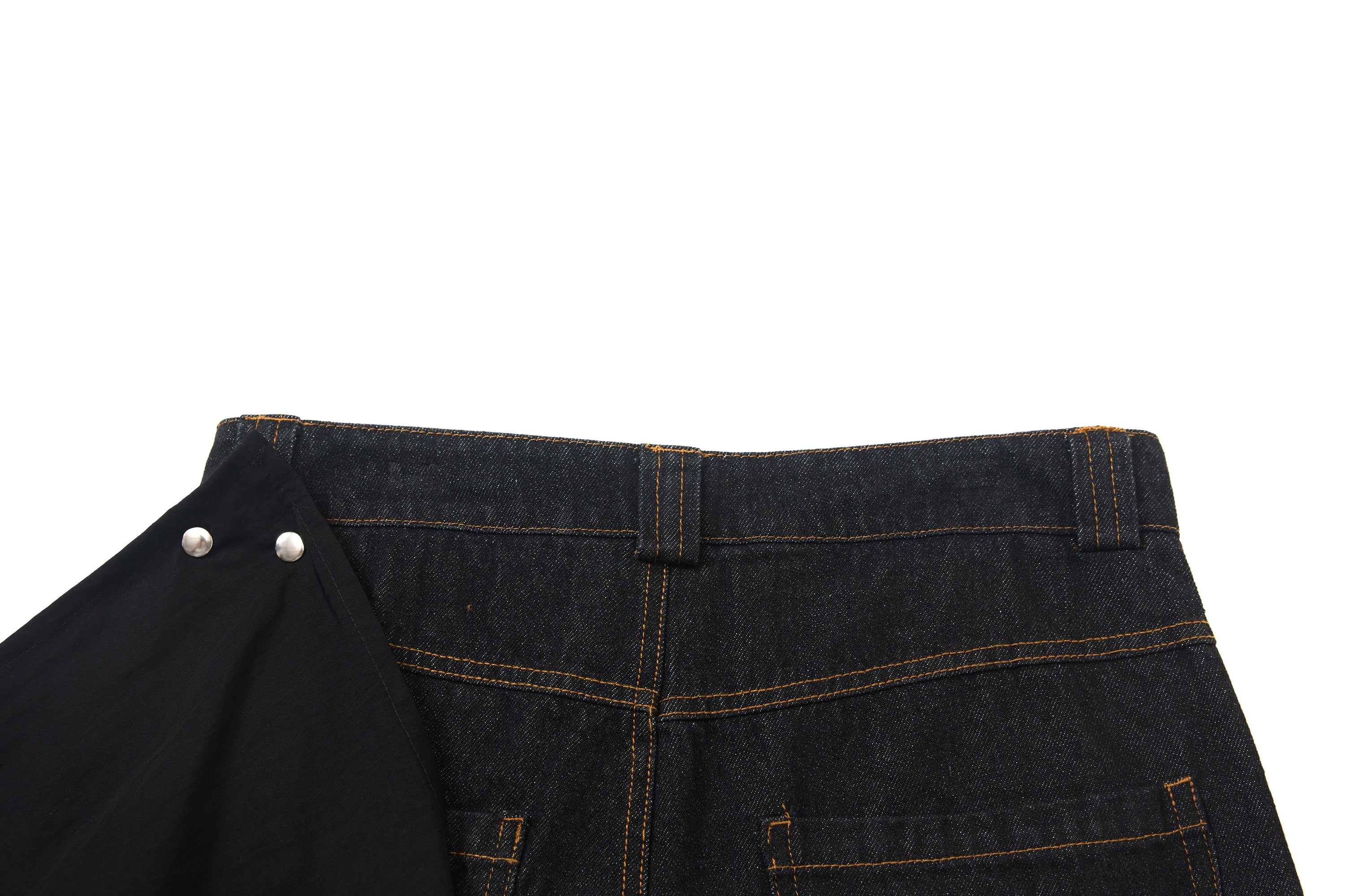 Wide-Leg Jeans with Red Embroidery & Side Drape | SEAKOFF