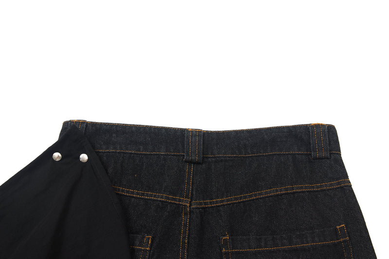 Wide-Leg Jeans with Red Embroidery & Side Drape | SEAKOFF