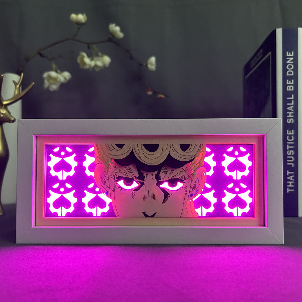 กล่องไฟอนิเมะการผจญภัยที่แปลกประหลาดของ Jojo-เอฟเฟกต์ Giorno Giovanna 3D, ไฟ LED ปรับขนาด 16 สี
