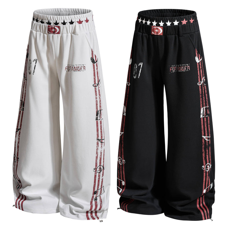 Omirad Vintage Stripe Graphic Wide-Leg Sweatpants