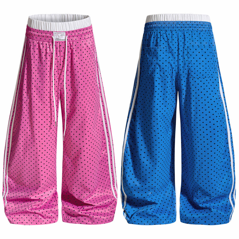 Polka Dot Wide-Leg Track Pants with Side Stripes | SEAKOFF