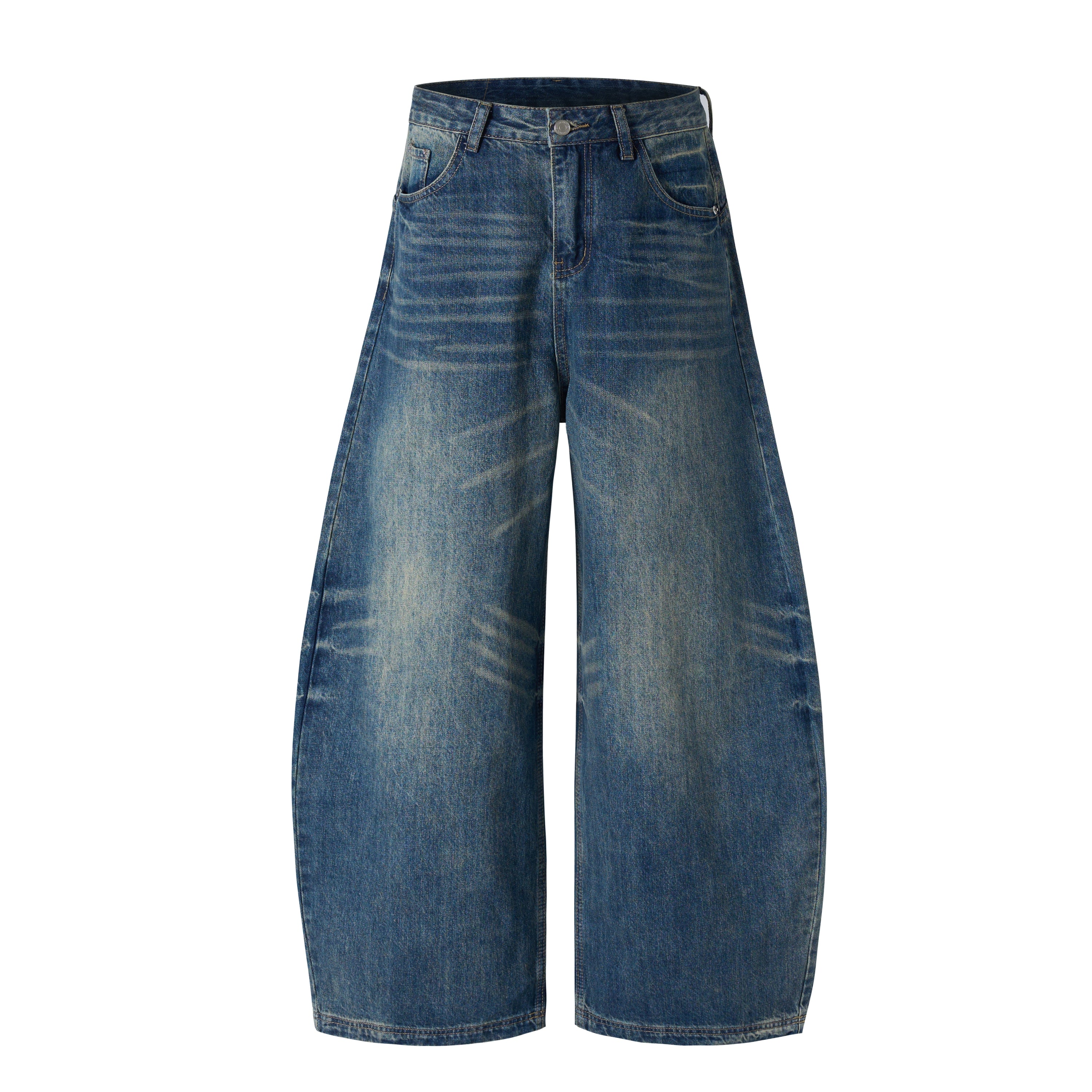 Wave-Fade Balloon Wide-Leg Jeans | Vintage Washed Denim