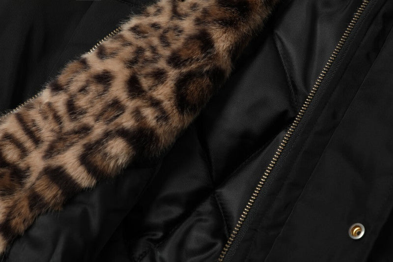 Leopard Fur-Lined Hooded Bomber Jacket | Streetwear