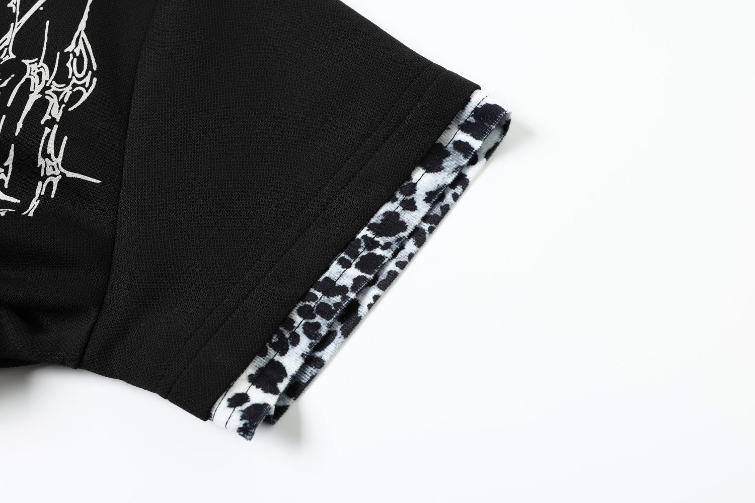Gothic Cross Graphic Polo Shirt with Leopard Print Trim