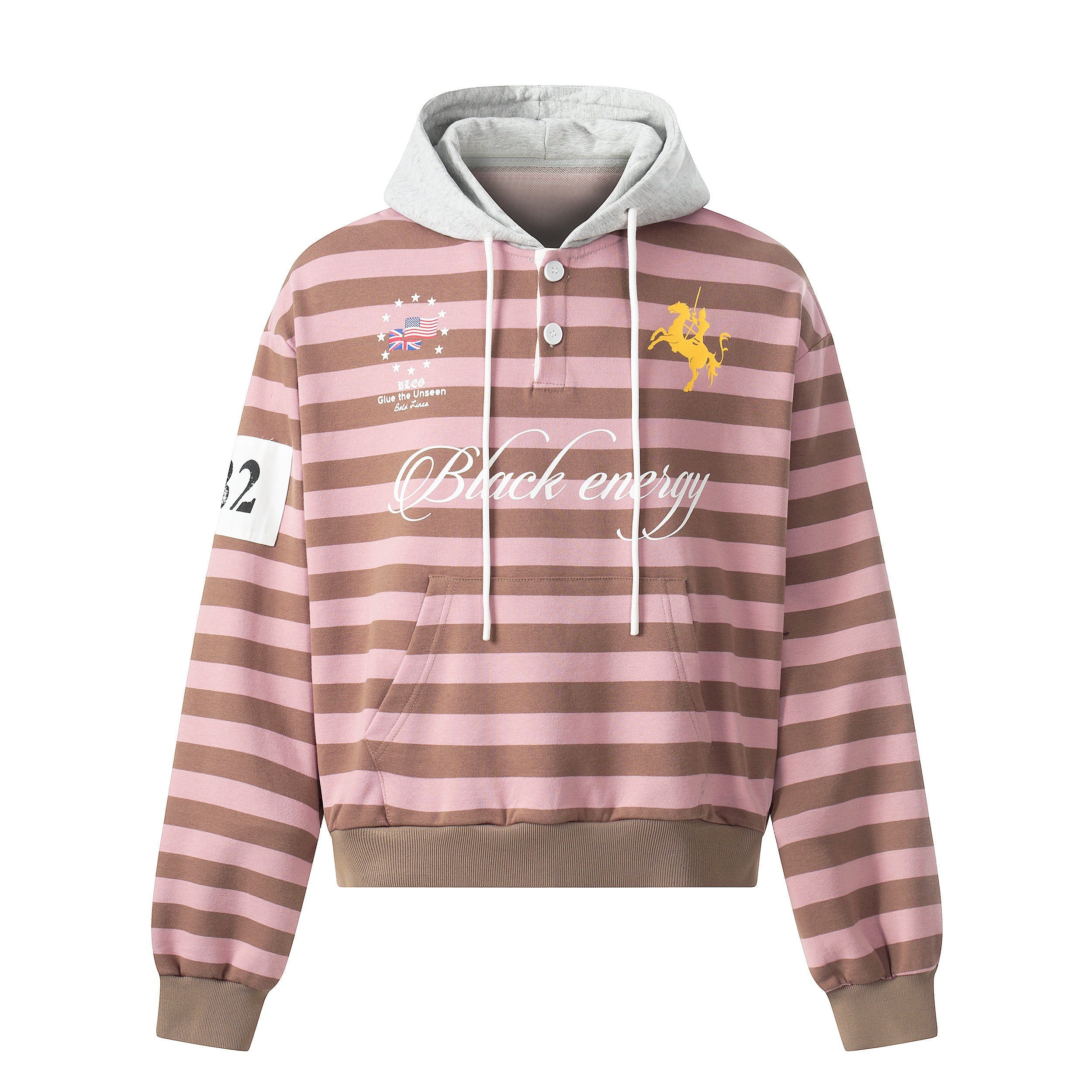 Striped Rugby Polo Hoodie | Contrast Hood Streetwear