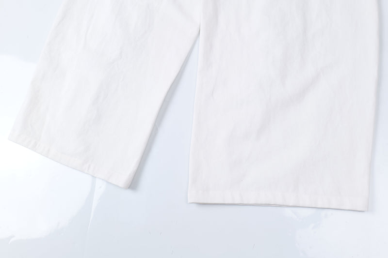 Omirad Distressed Wide-Leg Pants | White Cotton Barrel Fit
