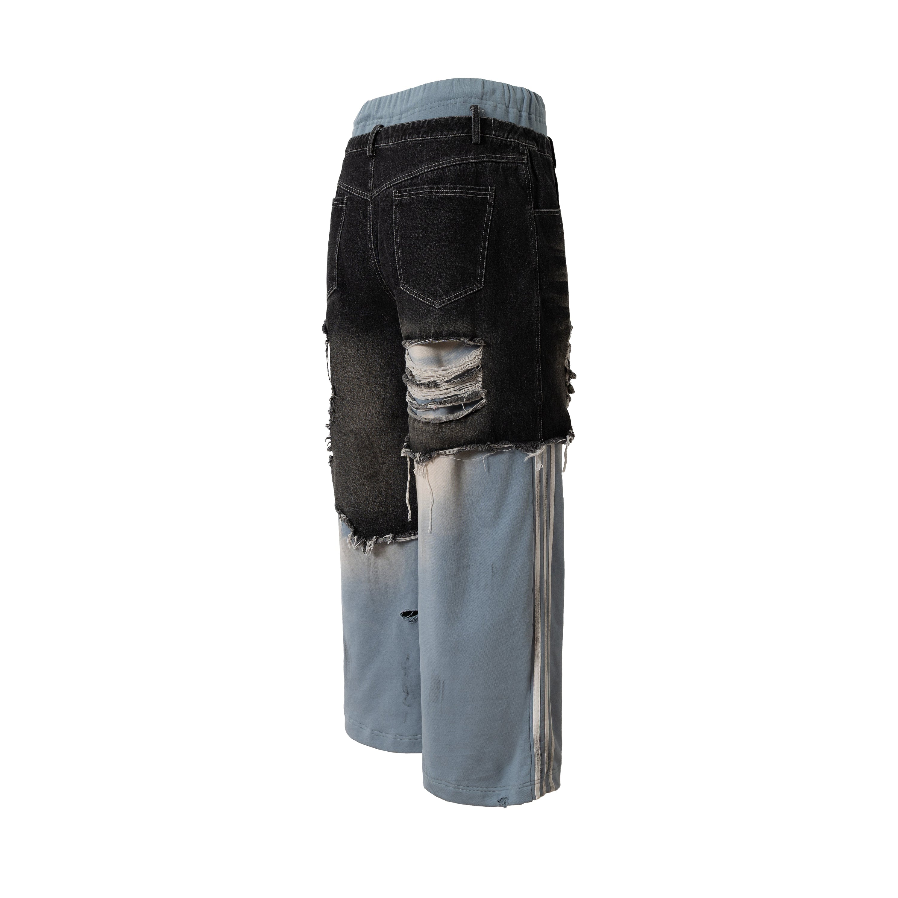 Omirad Dual-Tone Distressed Patchwork Barrel-Leg Jeans