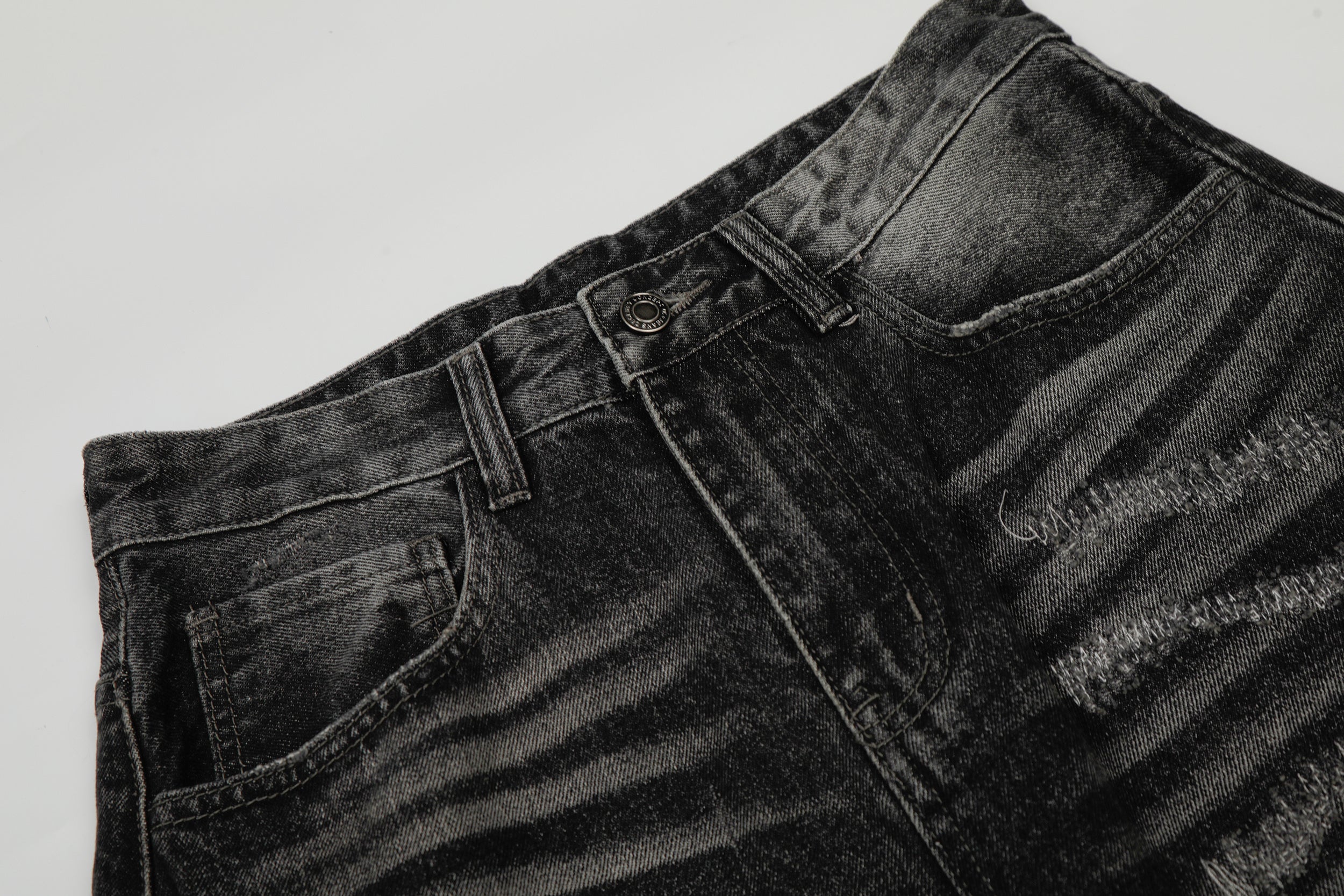 Omirad Washed Distressed Wide-Leg Denim Pants | Heavyweight Cotton