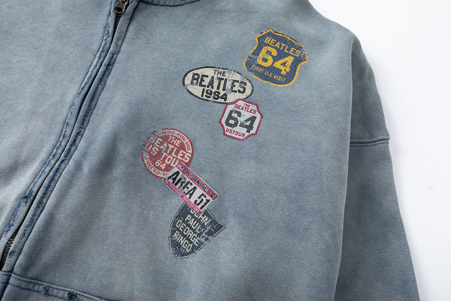 Omirad Vintage Patch Zip-Up Hoodie | Washed Blue Cotton