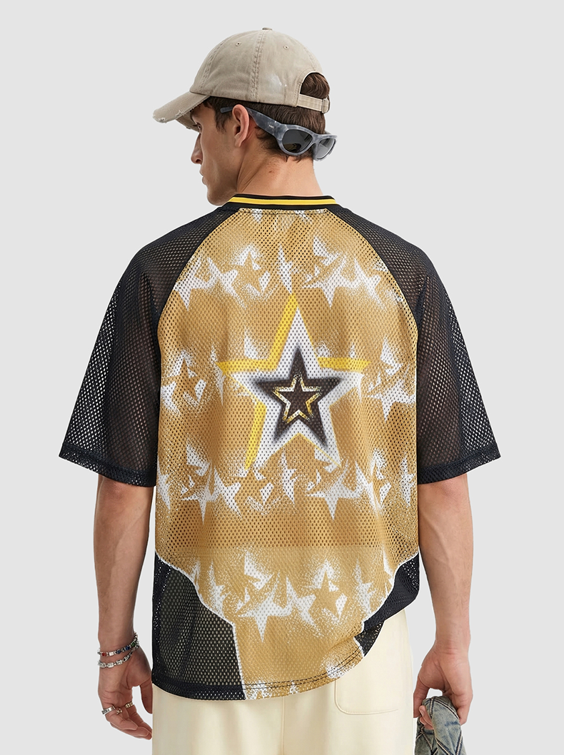 Omirad Star Impact Mesh Jersey T-Shirt | Gold & Black Streetwear