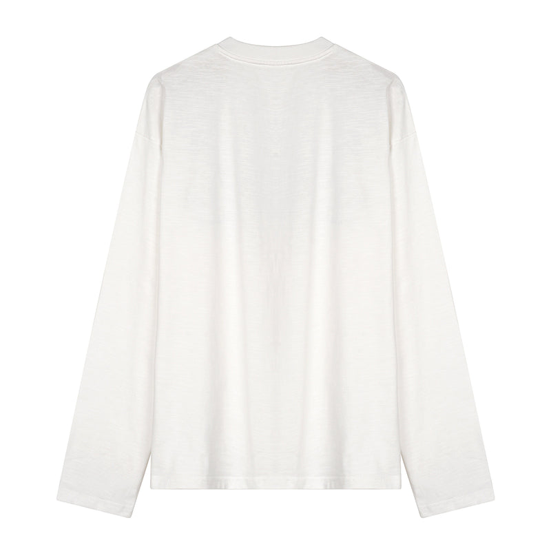 Off-white long sleeve tee shown from the back with a plain crew neck