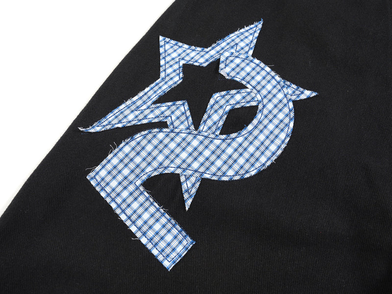 Star Patch Wide-Leg Cotton Pants | Streetwear Graphic Trousers