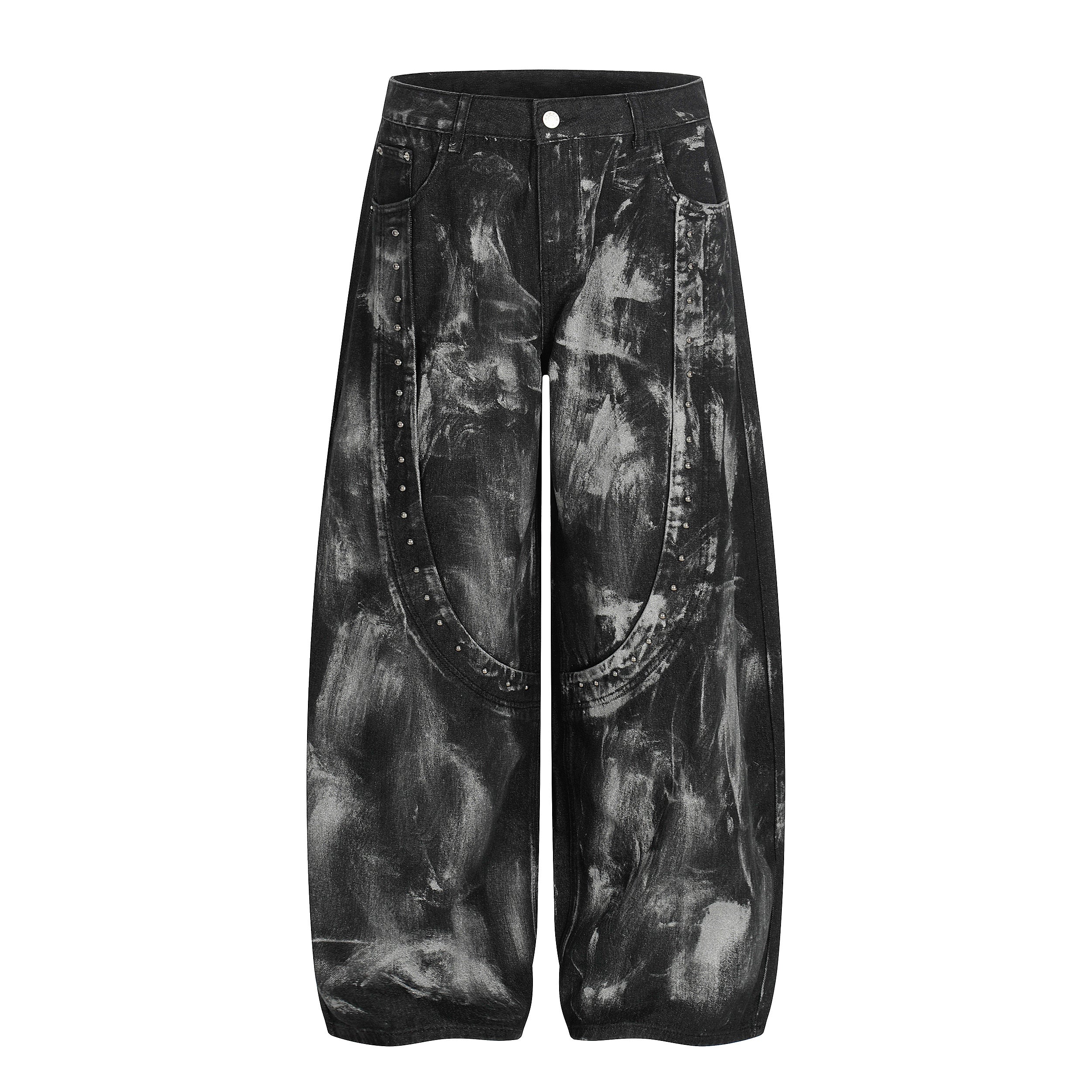 Omirad Painted Crescent Wide-Leg Jeans | Studded Streetwear