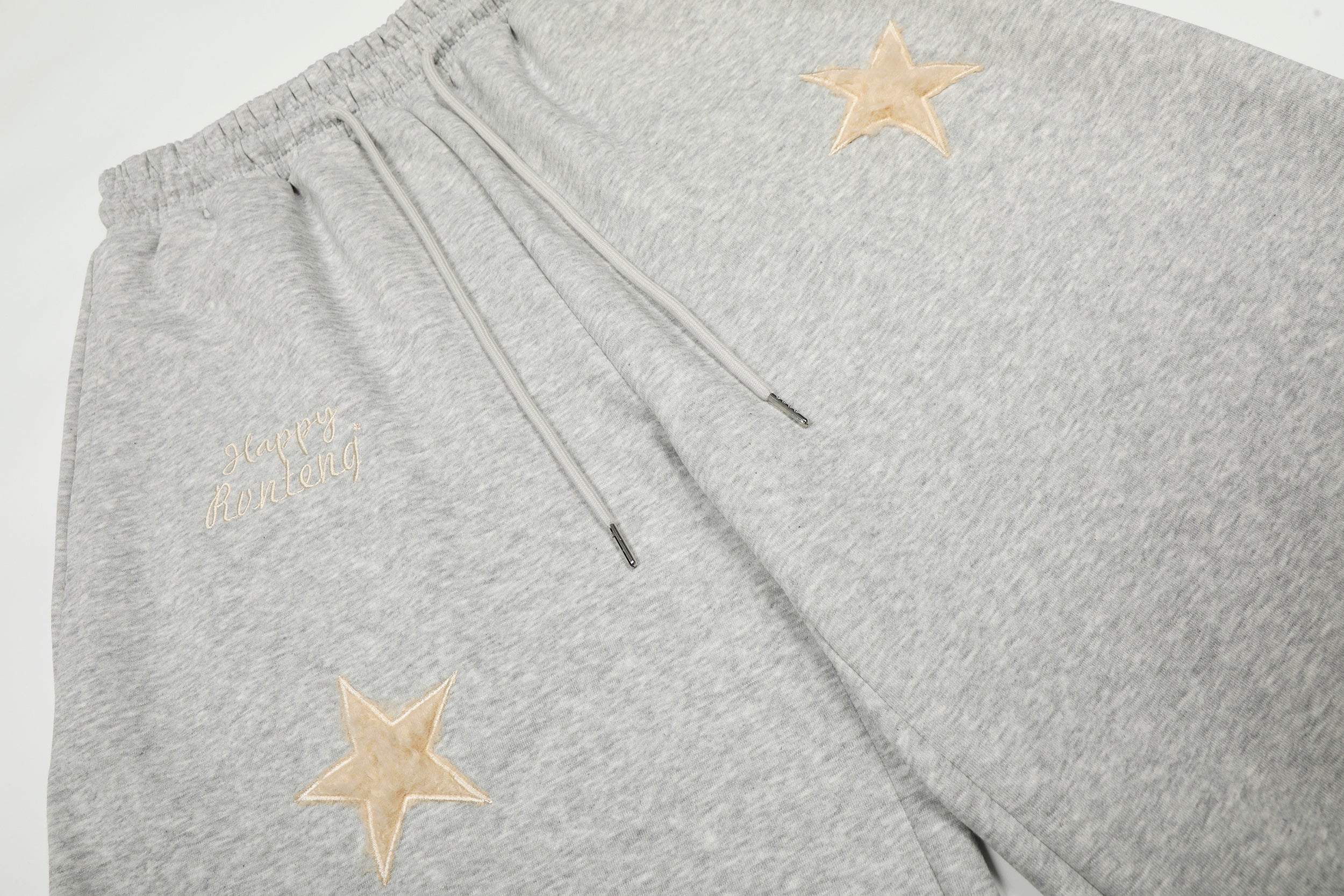 Fuzzy Star Appliqué Wide-Leg Sweatpants | Happy Ronteng