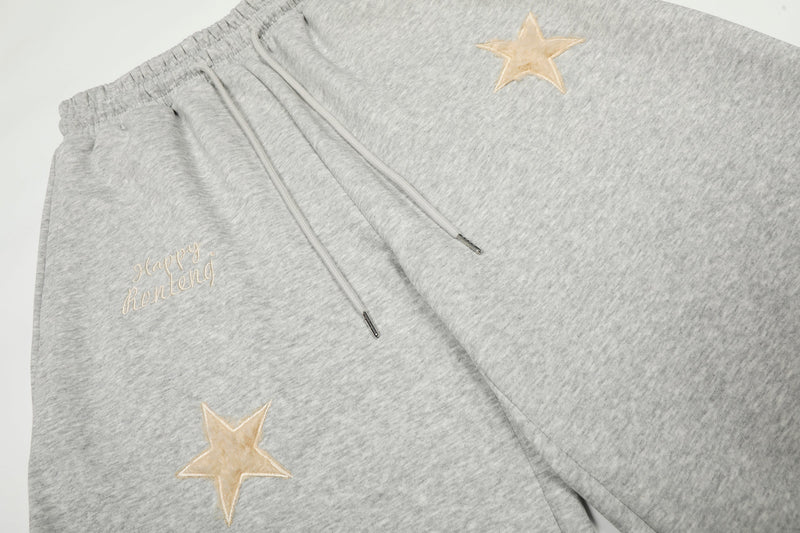 Fuzzy Star Appliqué Wide-Leg Sweatpants | Happy Ronteng