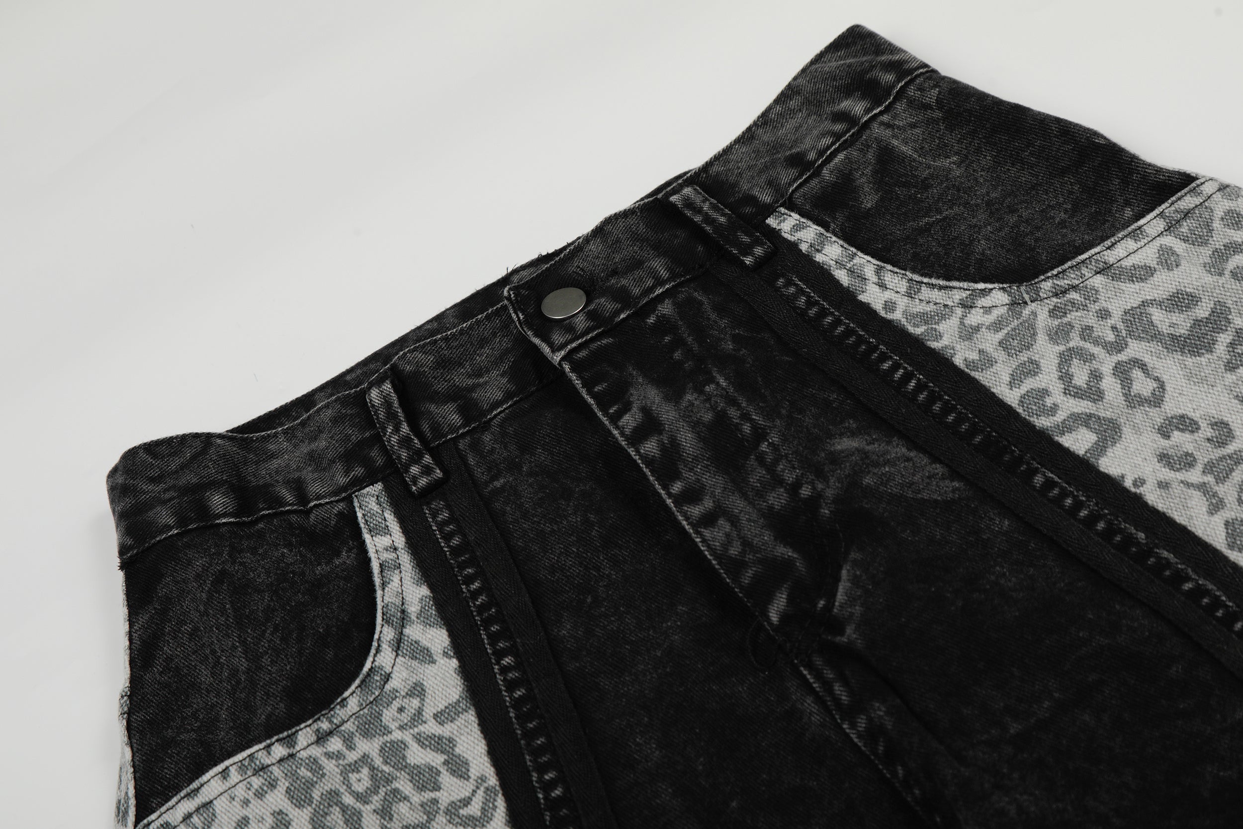 Leopard Panel Wide-Leg Denim Pants | Streetwear Jeans