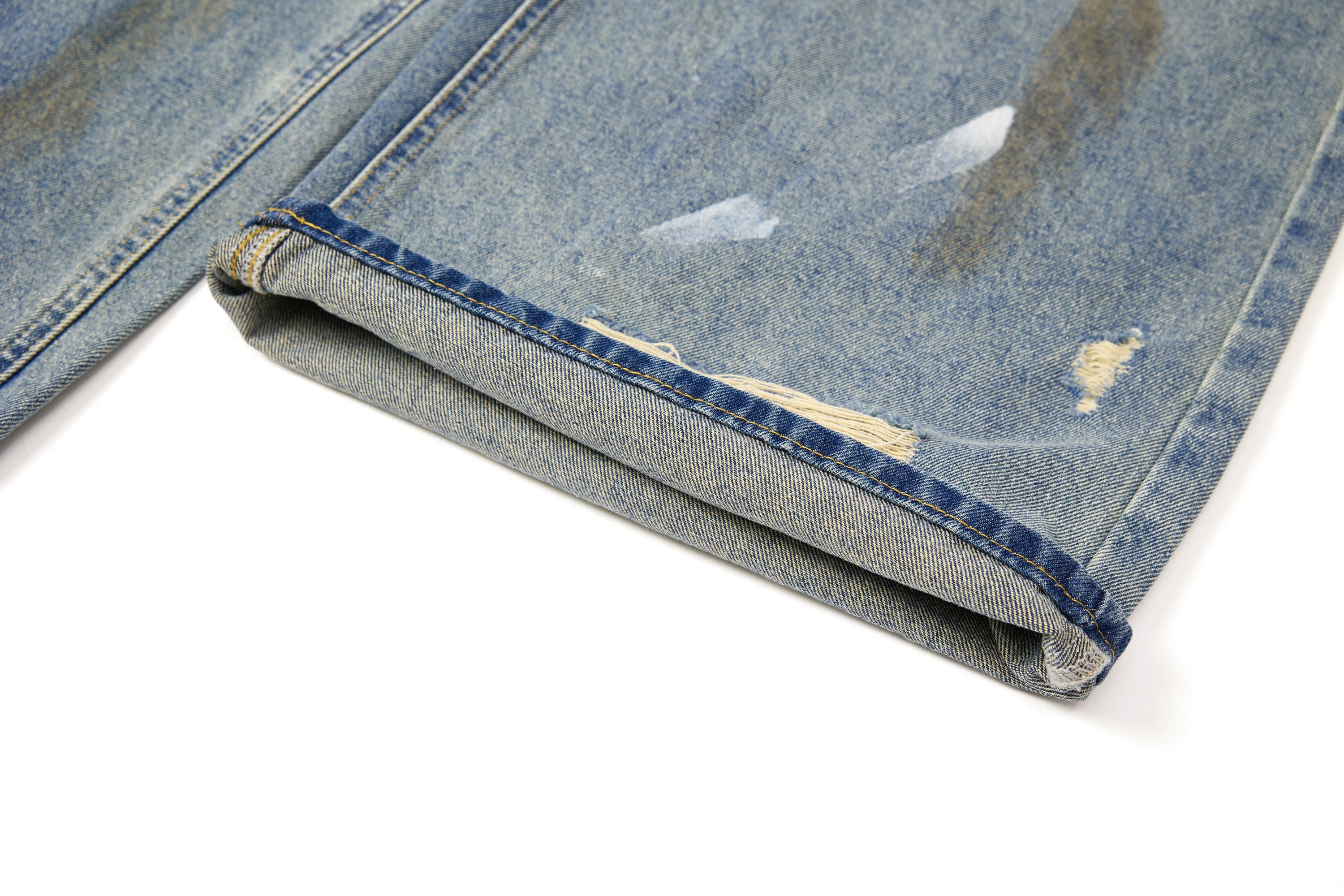 Omirad Distressed Vintage Washed Wide-Leg Denim Pants