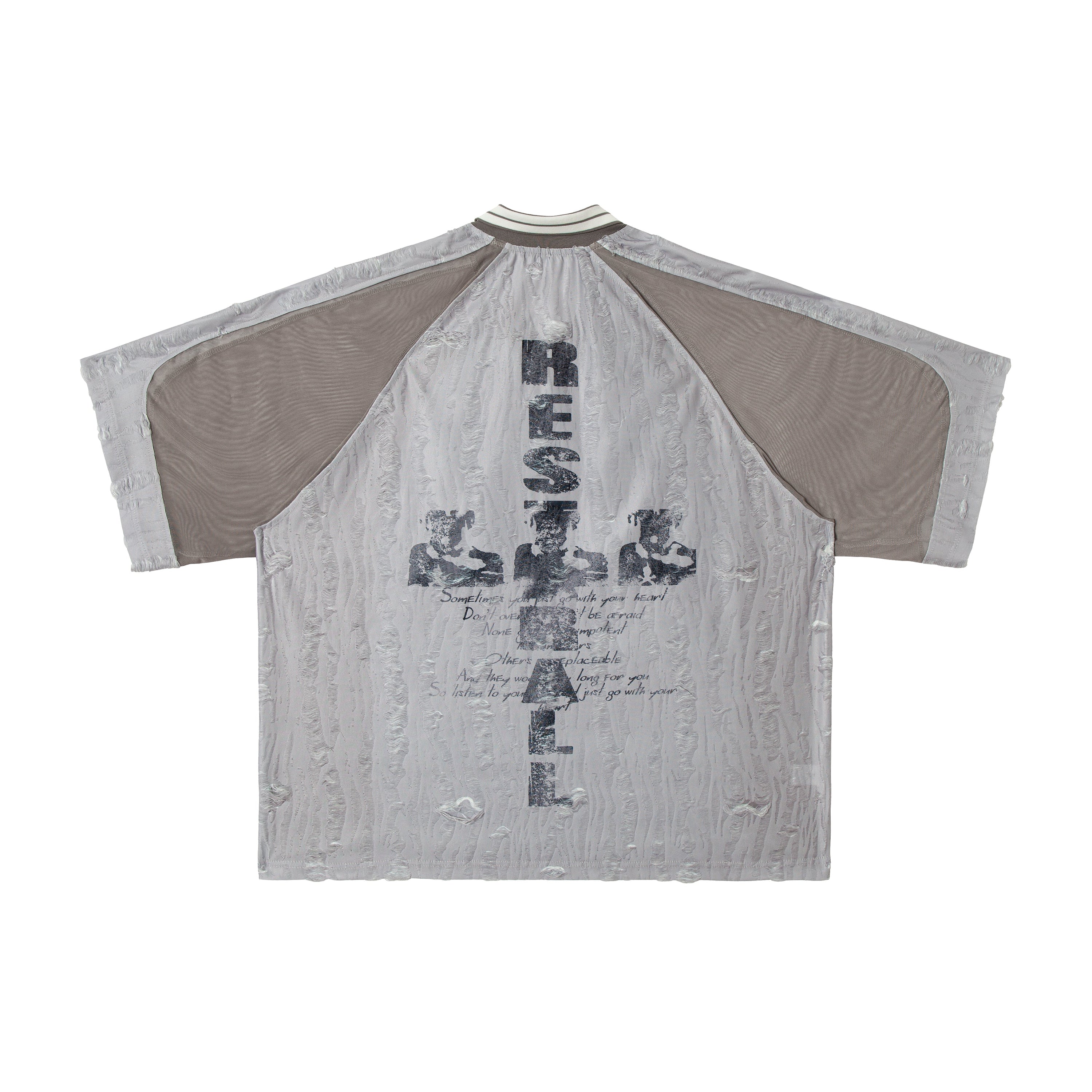 Omirad Textured Mesh Patchwork Tee | Distressed Graphic Jersey