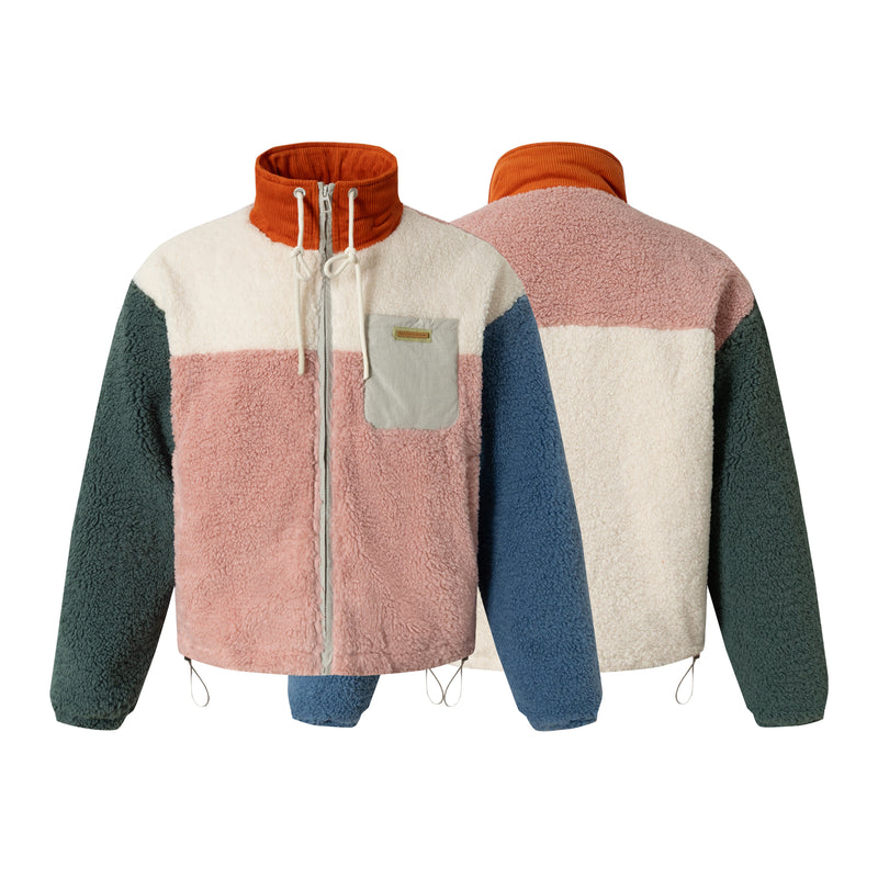 Colorblock Sherpa Fleece Zip Jacket | Retro High-Neck