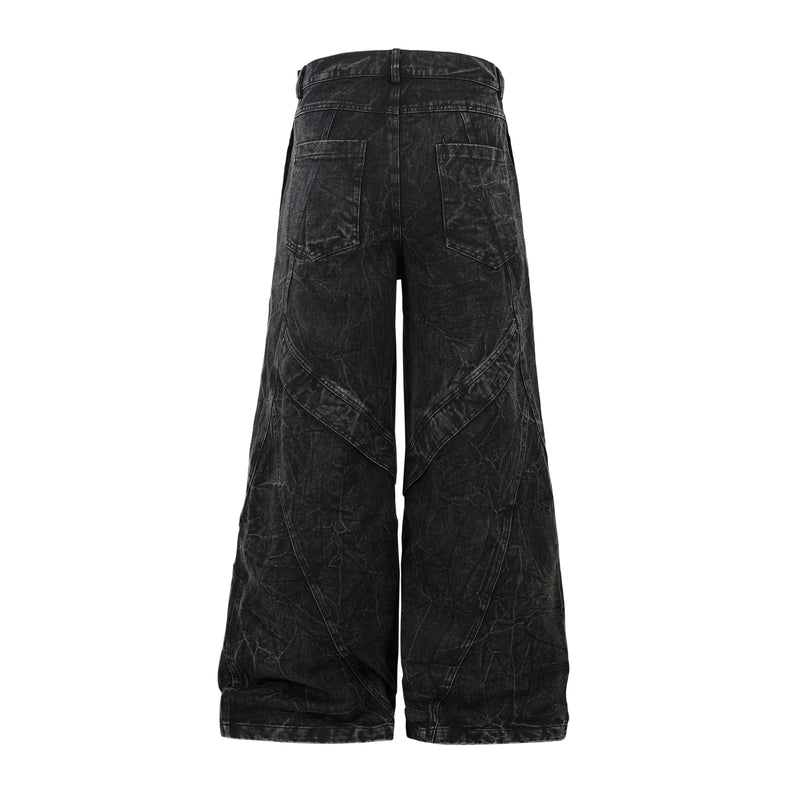 Crinkle-Wash Multi-Panel Wide-Leg Jeans | Oversized Denim