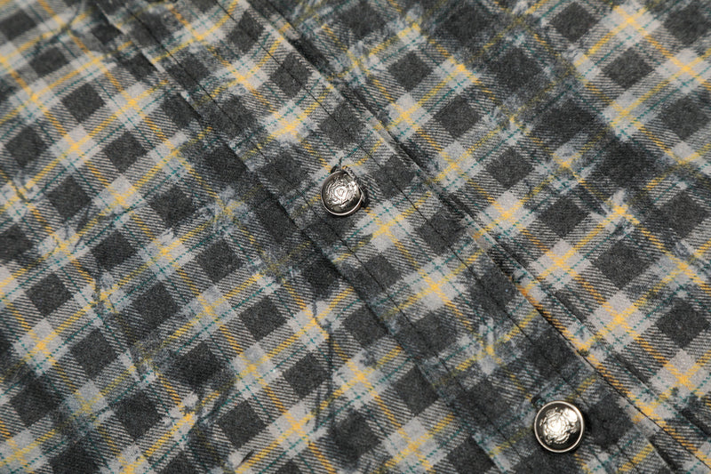 Omirad Vintage Washed Plaid Button-Up Jacket | Cropped Boxy Fit