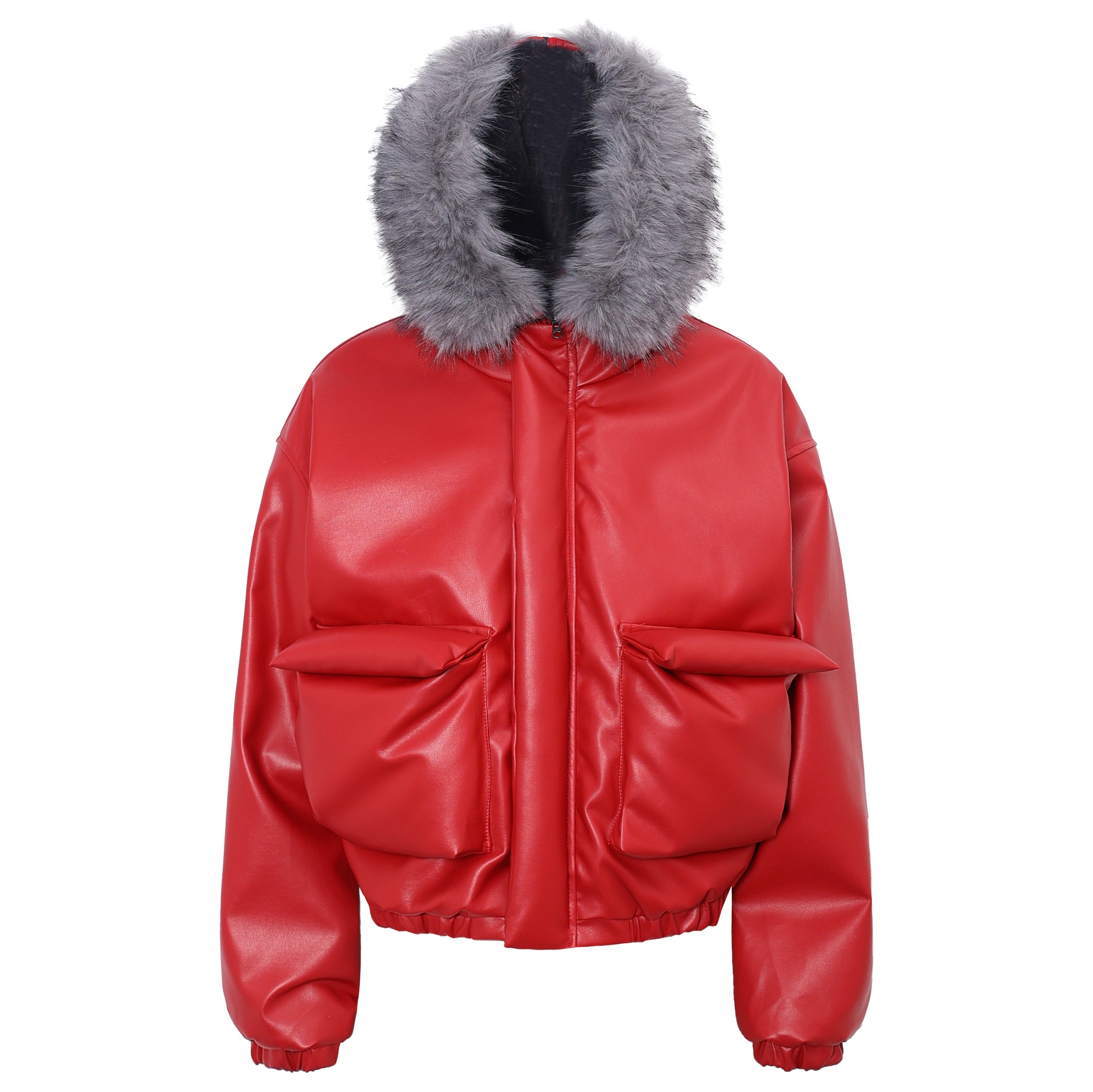 Faux Fur Hood PU Puffer Jacket | High-Gloss Street-Luxury