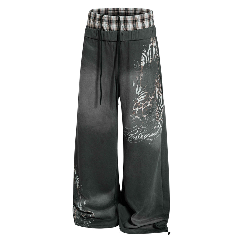 Vintage Leopard Graphic Wide-Leg Sweatpants | Y2K Streetwear