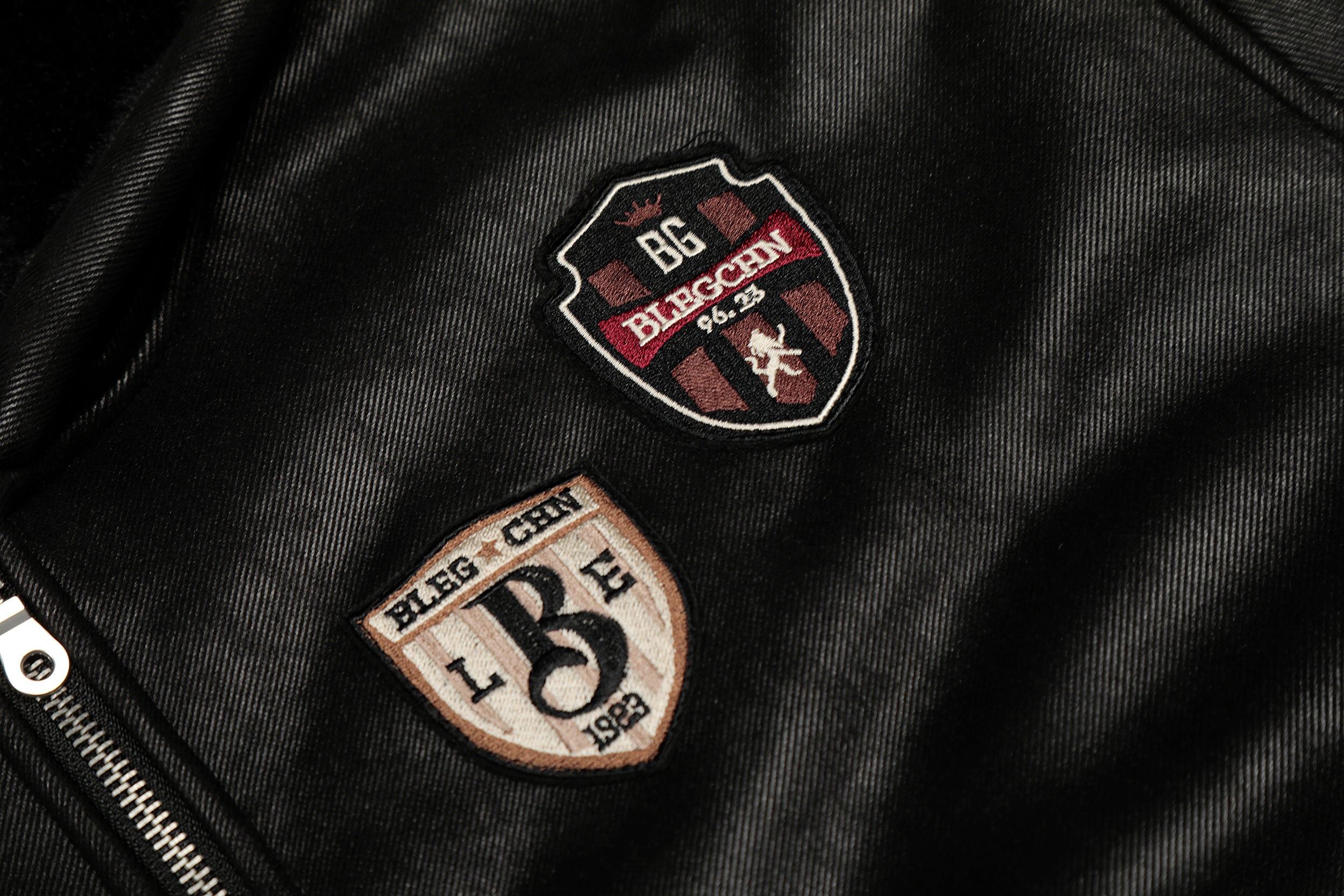 Omirad Badge PU Leather Hooded Varsity Jacket