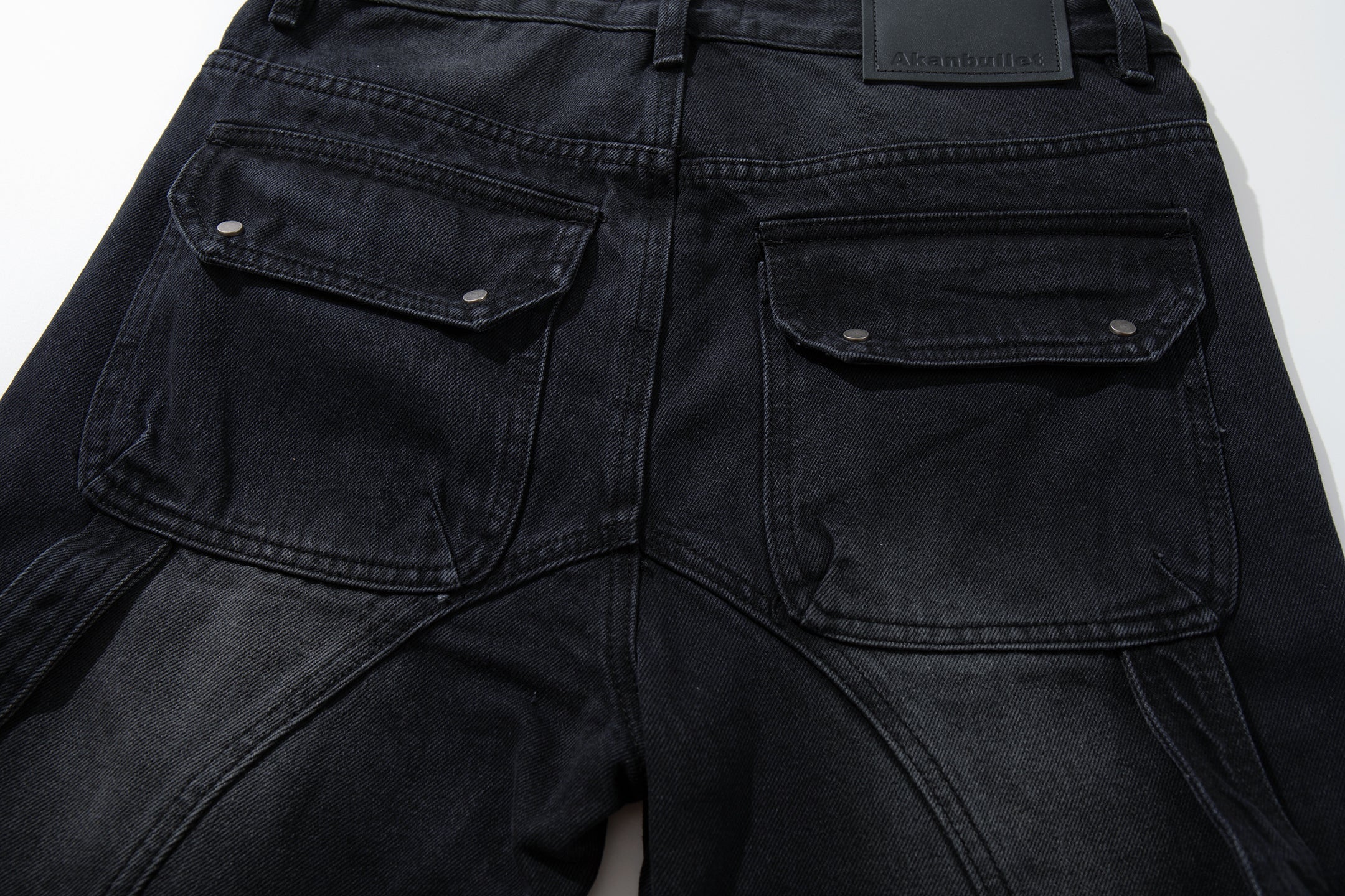 Omirad Shredded Ribbed Black Wide-Leg Cargo Jeans
