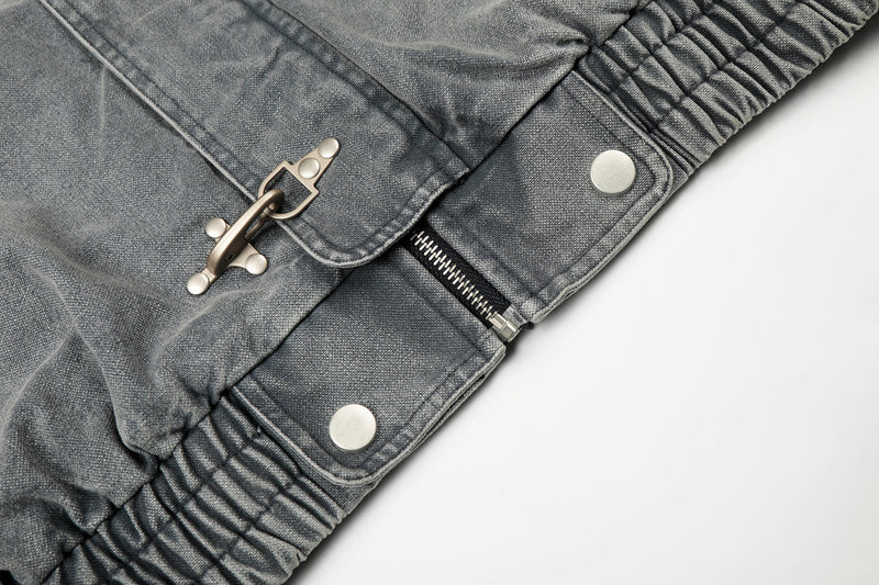 Omirad Washed Utility Bomber Jacket | Grey Denim Streetwear