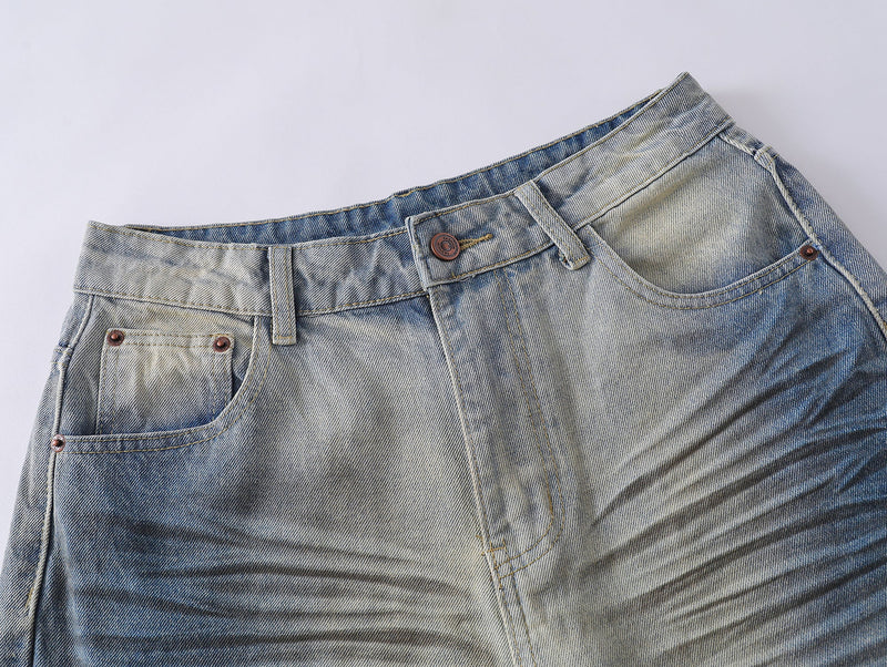 Omirad Light Fade Whisker Wide-Leg Denim Pants
