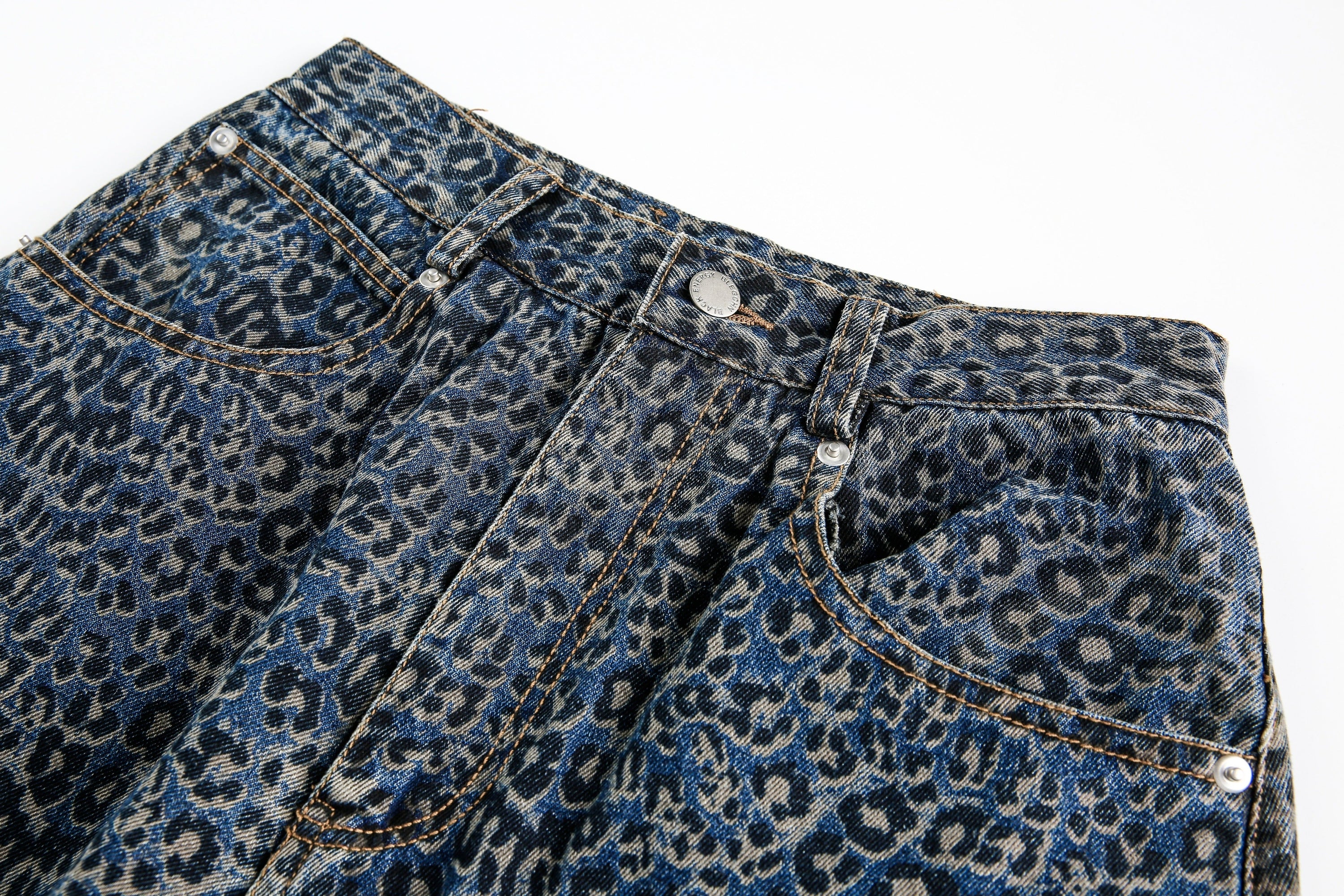 Leopard Print Barrel Leg Jeans | Wide Leg Street Denim