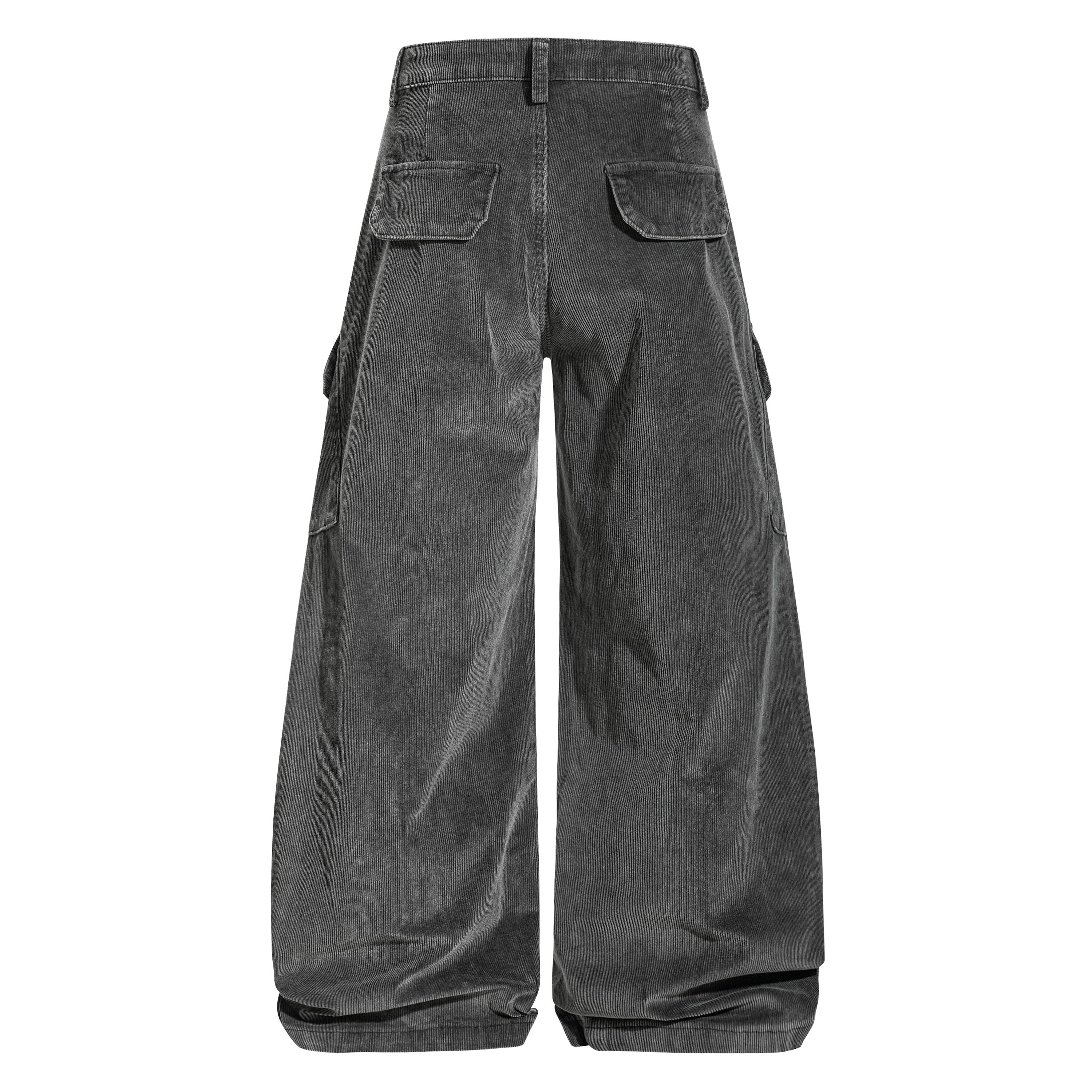 Omirad Washed Corduroy Cargo Barrel Pants | Wide Leg