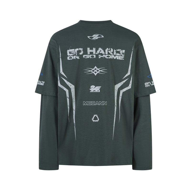 Go Hard Or Go Home Layered Racing Graphic Long Sleeve Tee